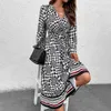 Casual Dresses Long Sleeved 2024 European och American Spring/Summer Women's Fashion Print Bohemian Style Dress for Women