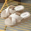 Slippers Summer Style Imitation Grass Knitted Tourism Women's High Heel One Line Beach Fashion Slope