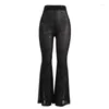 Pantaloni da donna sexy y2k streetwear Vedi attraverso pizzo Donne Black Club Party Paillette Vintage High White Gambe Fioch