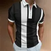 2023 Polo Shirt for Men Summer Mens Tops Daily Short Sleeve Striped Golf Plain Clothing Shirts Turndown Collar Dragkedjor Tee 240419
