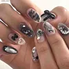 Fałszywe paznokcie 24PCS Black Bowknot Design Fałszywe paznokcie Ins Koreańskie słodkie migdałowe Fałszne paznokcie