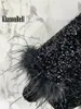 Casual jurken 12.25 Klasonbell Banquet Elegant Fit Chic Cuff Feather Decoratie Pailletten borduurwerk Mini Dress Vrouwenkleding