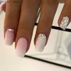 False Nails 24st Simple Gradient False Nails French Glitter Ballet With Rhinestones Wearable Fake Nails Full Cover Press On Nails Tips Art Y240419