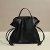 Tote bag genuine leather Autumn and Winter New Luojia Soft Cowhide Drawstring Blessing Bag Water Bucket Bag Large and Small Single Shoulder Handheld