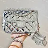 AA Retro Mirror Quality Designer CF Classic Flap Bags Womens Rectangle Handbag Caviar Lambskin Quilted Purse Crossbody Shoulder Imported from France Real Leather