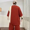 Mens Tshirt Shorts 2 -stycken Set 2024 Red Tracksuit Korean of Harajuku High Street Clothing Creative Mönster Kort kostym 240411
