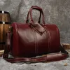 Bags Luufan Genuine Leather Travel Bag Man Women Big Weekend Travel Tote Bag Cowskin Duffle Bag Hand Luggage Male Large Handbags Red