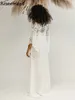 Bohemian V-образное вырезок высокого раскола A-Line Свадебные платья с длинными вспыльчивыми рукавами кружевные свадебные платья