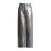 Women's Jeans Street Hipster Bronzing Design High Waist Straight Leg Women 2024 Spring Retro Trend Wide-leg Pants