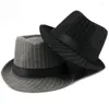 Boinas ht1516 moda homens fedora hat estilo britânico listrado trilby clássico retro jogador jazz casual cinza preto fedoras1596717