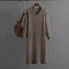 Casual Dresses 2024 Women Sweater Dress Fall Winter Basic Office Ladies V-Neck Rib Sticked Thick Warm Long Female Elegant Streetwear