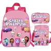 Backpacks Gabby's Dollhouse Backpacks étudiants 3 Pices Set Pink School Sacs Girls Cartoon Bookbag Gabbys Dollhouse House Sac Crayon