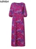 Lässige Kleider Sommer Lace Patchwork Kleid Vonda Frauen gedruckt Maxi Long Sundress Elegant 3/4 Puff Ärmel Party Vestidos Moderobe