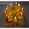 Magic Flower Lotus Birthday Musical Blossom Rotating Spin Party Candle 14 Small Candles 2 Layers Cake Topper 0609 s