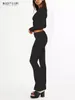 FALL STALL CASISSEN 2 -teilige Outfits Langarm Crew Neck Crop Tops und niedrige Taille Flare Long Pants Loungs Sets Trailsuits 240418