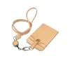 Innehavare Luxury ID Badge Card Holder For Office Work First Layer Cow Leather Card Set Neck Hanging Rope Mini Bus Card Pures Identity Tag