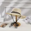 Chapeaux à bord large été femme Soleil Fabriqué de paille tissé à la main avec rubans en dente