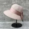 Шляпа Шляпа с краями Hepburn Style Black Make Bow Thin Stry Strail Craid Pot Hat Женская весна летняя корейская версия французского ретро -элегантного