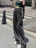 Jeans pour femmes Gradient noir pour femmes 2024 Early Fall Street High Street Harajuku Style Niche Lace-Up Wide-Leg Straight Leg Pants femme