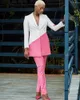 Men's Suits Color Matching Women Pants For Wedding Custom Made White Pink Long Sleeve Evening Fashion Wear 2 Pieces