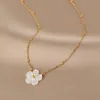 Pendant Necklaces Stainless Steel White Shell Flower Necklace For Women Girls Gold Color Cute Clavicle Chain Jewelry Wedding Birthday Gift