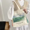 Buckets Extra Thick Canvas Female Shoulder Bag Van Gogh Morris Vintage Oil Painting Zipper Books Handbag Large Tote For Women Shopping