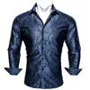 Designer Blue Silk Paisley Shirts for Men Lapel Woven Long Sleeve Embroidered Four Seasons Exquisite Fit Party Wedding CY-0402 240407