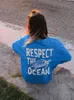 Respectez la mer de la mer de la mer de l'océan Tshirts de coton vintage Vinty Vêtements de tee personnalité Street Oneck Tops Femmes Sleeve courte 240409