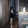 Swobodne sukienki seksowne bodycon mini kobiety czarne modne puste puste opłacane backless szykowne szczupłe przyjęcie koreańskie w stylu długim rękawie