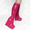Stiefel Ronticool Mode Frauen Winter Kniekeile High Heels runden Zehen wunderschöne rosa burgundige Partyschuhe und US-Größe 5-20