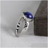 Clusterringe FNJ 925 Sier Round Lapis Ring für Frauen Schmuck Original reiner S925 Sterling Natural Blue Stone Drop Lieferung DHYK1