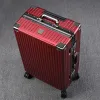 Carry-Ons Luggage Right Angle Retro Aluminium Frame Universal Wheel Boarding Bag Large Capacity Travel Password Leather Box Suitcase