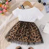 2024 hot summer baby girl child dress new baby style girl print patchwork leopard gauze skirt