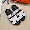 Two Uncle Slippers Free Shipping With Shoebox Summer New Metal Buckle Velcro Fashion Open-toe One Line Beach Couple Plus Size Sandals