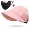 Berets Wide Brim Design Cap Empty Top Adjustable UV Protection Headgear Outdoor Beach Visors Hat Face Mask Hook