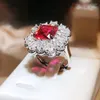 Cluster Rings Creative Sunflower Design Red Square Diamond Open Ring For Bride Wedding Engagement Birthday Present 925 Sterling Silver Jewelry