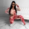 Kvinnors tvådelar Pants Casual Fashion Sports Suit for Womens Set Tie Dye Sexig V-Neck Top Tight Trousers Sportkläder kläder