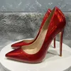 Dress Shoes Tikicup Glossy Dark Red Women Pointy Toe High Heel Wedding Bridal Sexy Ladies Slip On Stilettto Pumps Plus Size 33-45