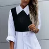 Casual Dresses 2024 Summer Autumn Women Blouse Vintage Solid Color Long Sleeve Lapel Sexy Office Lady Shirt