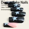 False Nails 24pcs Black French Fish Nails Y2K Star Pattern False Ungone False per donne Indossabile Copertura completa FACHI TAGGI PER GIURLI Gift Y240419 Y240419