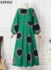 Casual Dresses Vonda Summer Bohemian Women Floral Print Long Dress 2024 O-Neck Lantern Sleeve Maxi Sundress Vintage Loose Vestidos