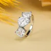 Cluster Rings S925 Silver Ring Alien Three Stone Flower Cut 8 10 Pear Shaped