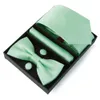 Solid Color Tie Set Men Box Classical Stripe Slyckig kostym Vintage Blue Red Green Bowtie för brudgummen Business Wedding Party 240415
