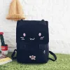 Väskor mode söt katt broderi canvas student väska tecknade kvinnor ryggsäck fritid skolväska svartpink