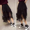 Skirts Mesh Spliced Hem Design Skirt Elegant Women's Tulle With High Waist Elastic Band Tiered Stylish For Streetwear