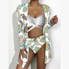 Swimwear Womens 2024 Mesh trois pièces Suncreen Digital Print Loose