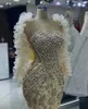 Partykleider elegante Champagner -Pailletten Prom Rüschen Langarmes Frauenkleid für Hochzeits Custom Dubai Perlen Abendkleider 2024