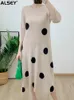 Sıradan Elbiseler Alsey Miyake Polka Dot Baskı Pileli Elbise Sonbahar Moda Üç Çeyrek Kollu Kadınlar İçin Gevşek A-Hat