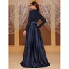 Casual Dresses Spring Autumn Fashion Elegant Women Long Sleeve Blue Sequined Cocktail Formal Endan Evening Party Maxi Ladies