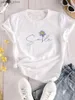 Camiseta feminina letra de flores de flor de estampa de palha de pescoço camiseta casual short slve shirt para roupas femininas de verão kawaii 90s coreanas tops y240420